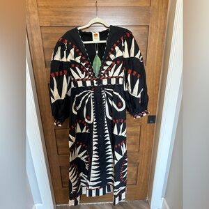 FARM Rio Black and White Dress with Red Details
